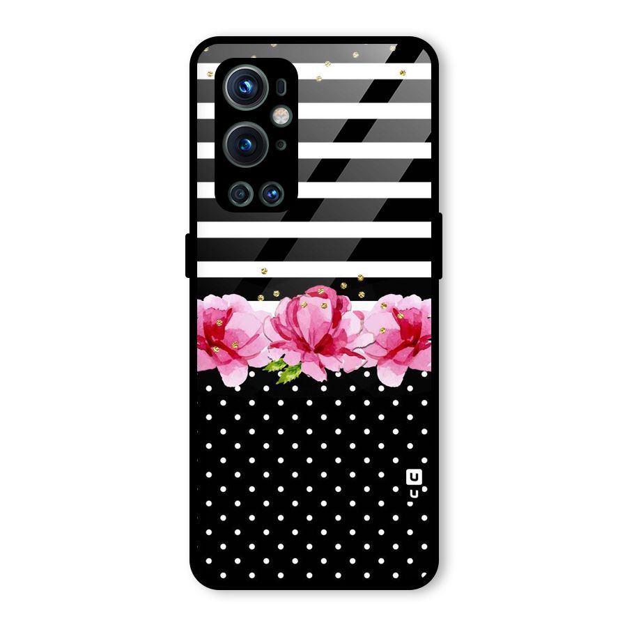 Polka Floral Stripes Glass Back Case for OnePlus 9 Pro