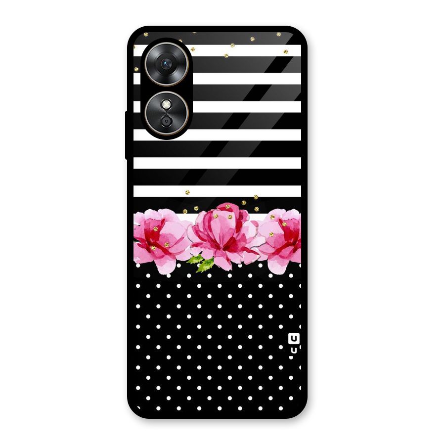 Polka Floral Stripes Glass Back Case for Oppo A17