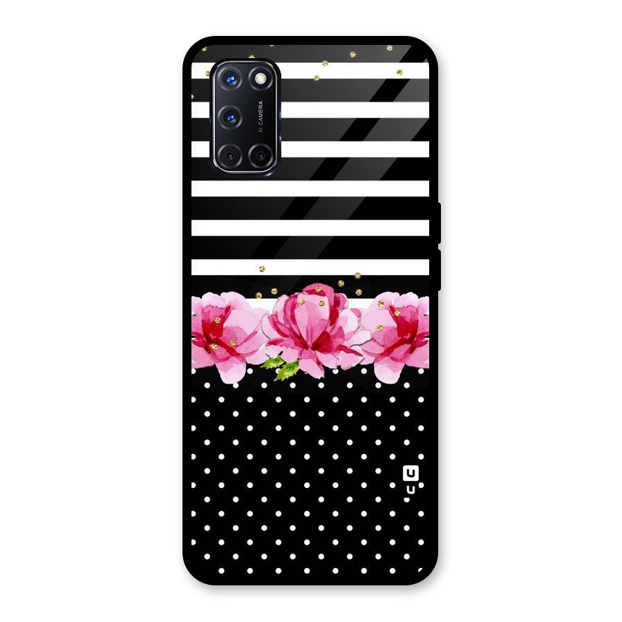 Polka Floral Stripes Glass Back Case for Oppo A52