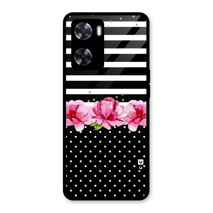 Polka Floral Stripes Glass Back Case for Oppo A57 2022