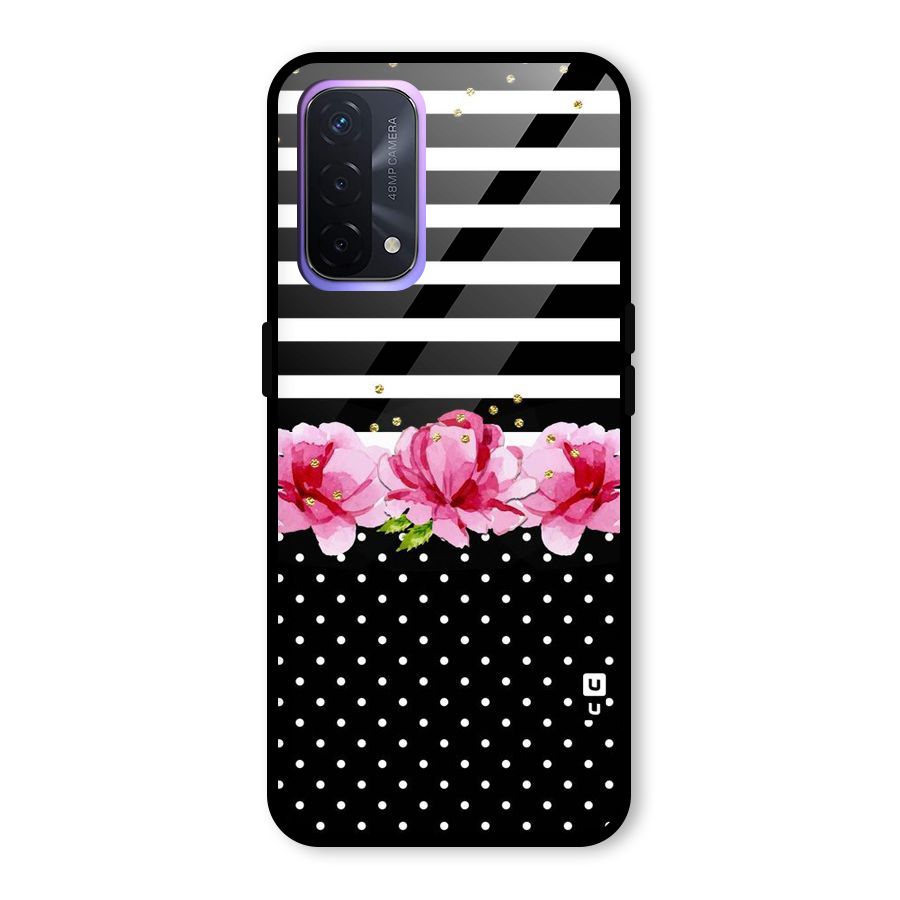 Polka Floral Stripes Glass Back Case for Oppo A74 5G