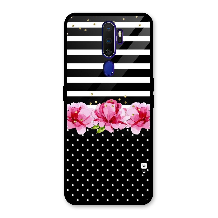 Polka Floral Stripes Glass Back Case for Oppo A9 (2020)