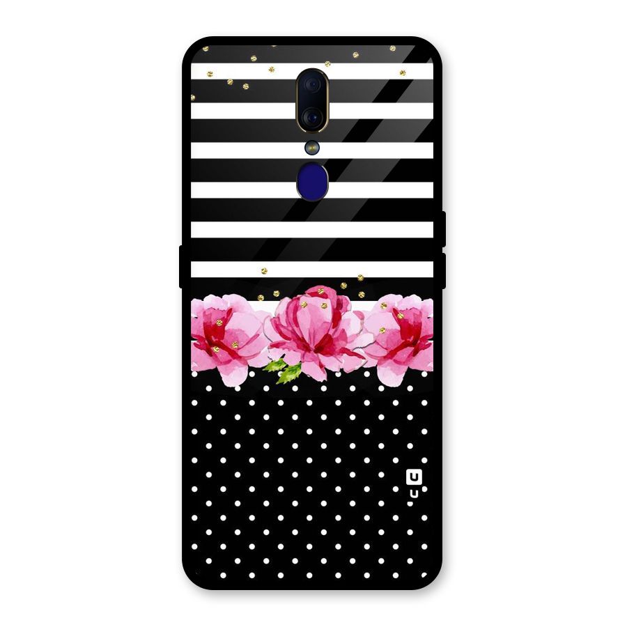 Polka Floral Stripes Glass Back Case for Oppo F11