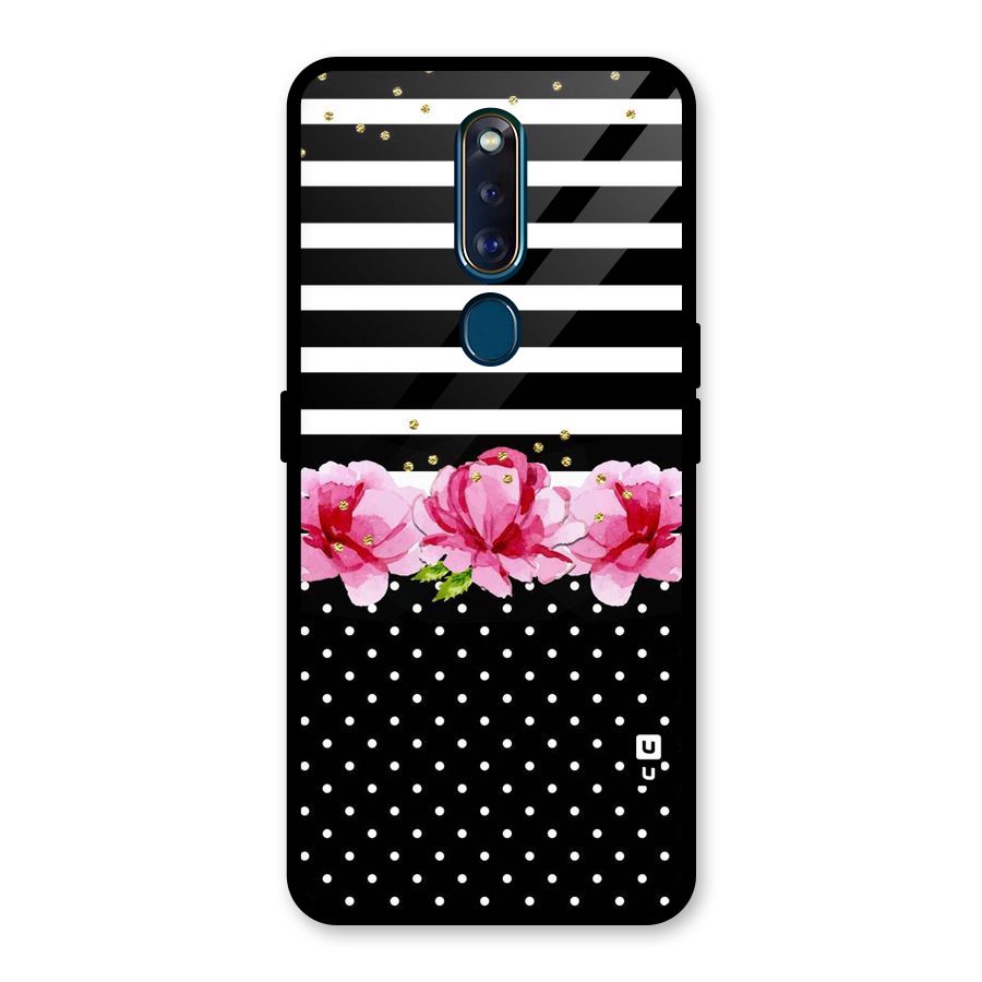 Polka Floral Stripes Glass Back Case for Oppo F11 Pro