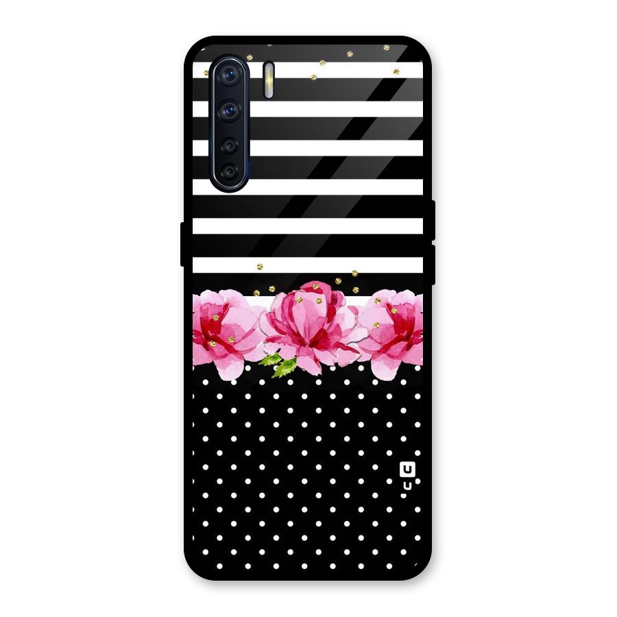 Polka Floral Stripes Glass Back Case for Oppo F15