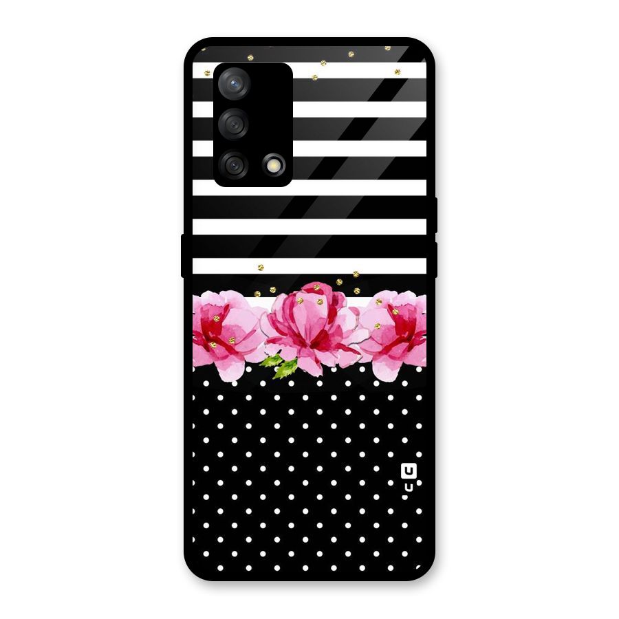 Polka Floral Stripes Glass Back Case for Oppo F19