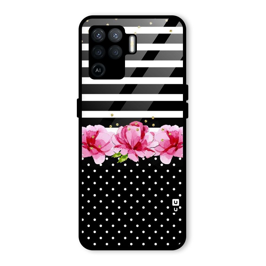 Polka Floral Stripes Glass Back Case for Oppo F19 Pro