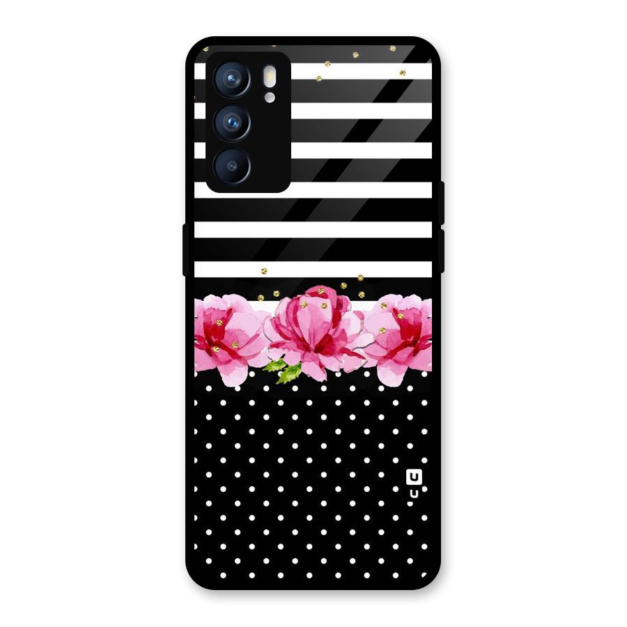 Polka Floral Stripes Glass Back Case for Oppo Reno6 5G