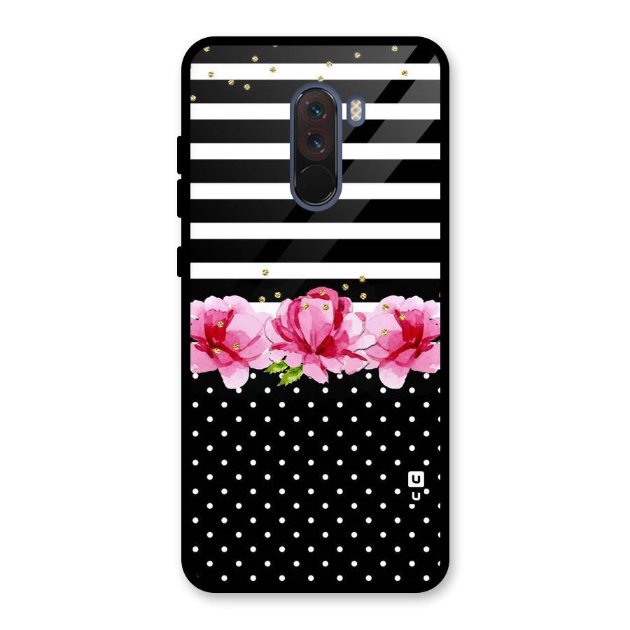 Polka Floral Stripes Glass Back Case for Poco F1