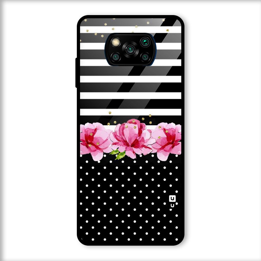 Polka Floral Stripes Glass Back Case for Poco X3