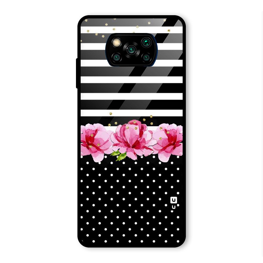 Polka Floral Stripes Glass Back Case for Poco X3 Pro