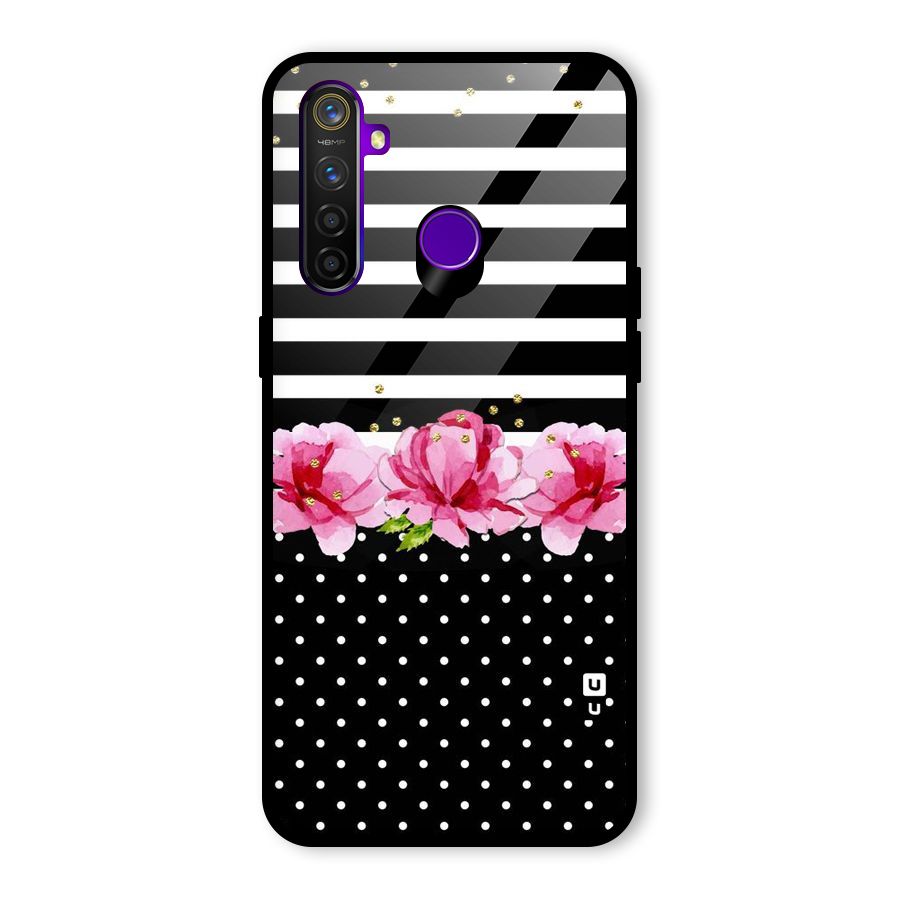 Polka Floral Stripes Glass Back Case for Realme 5 Pro