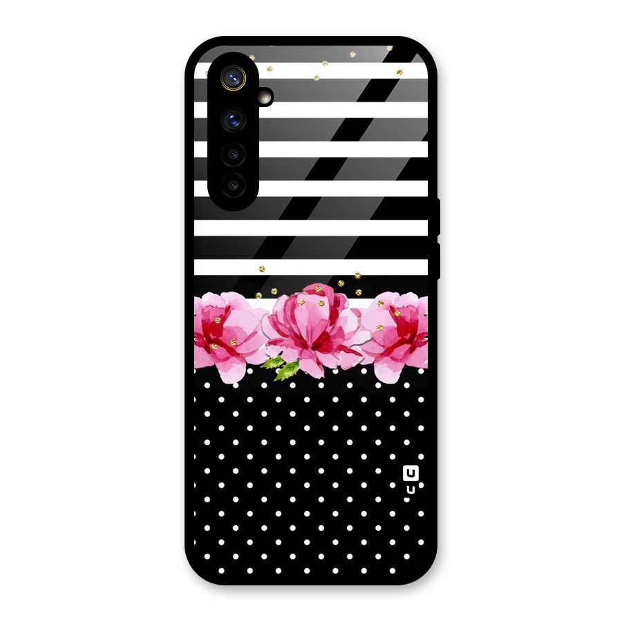 Polka Floral Stripes Glass Back Case for Realme 6