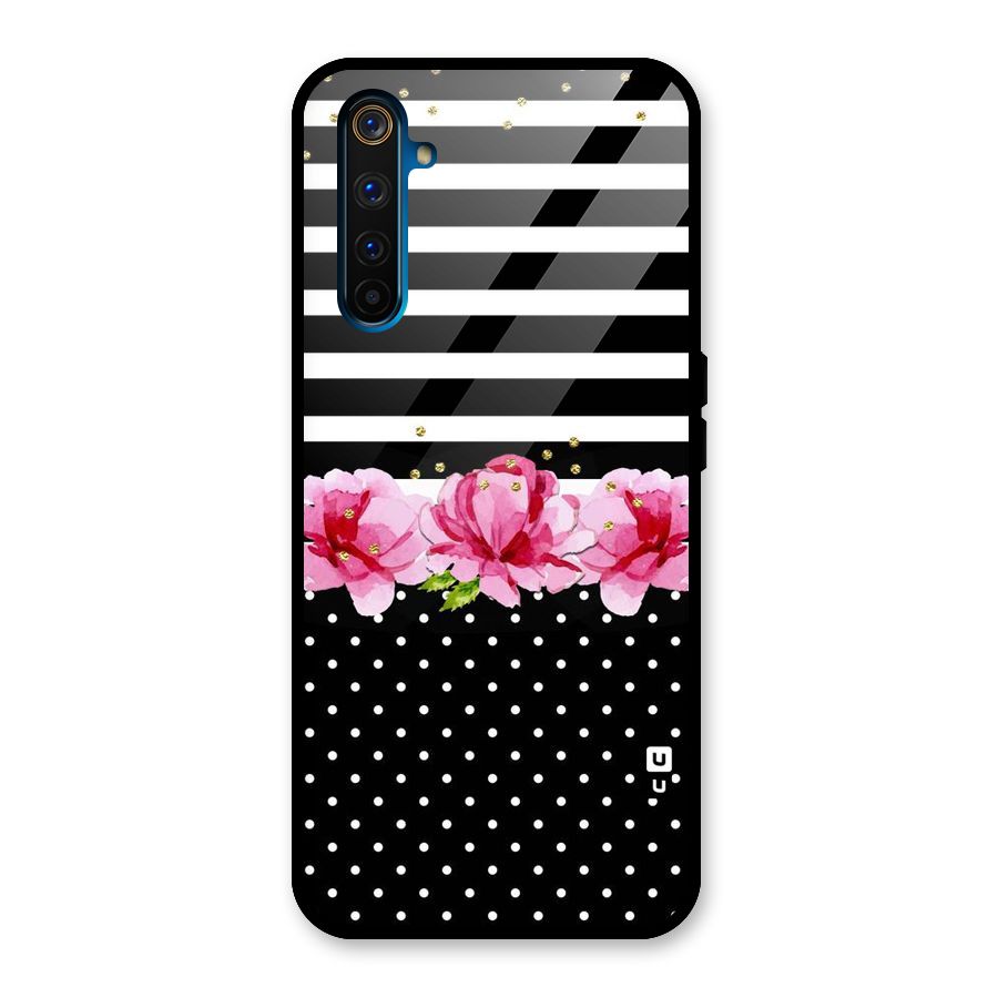 Polka Floral Stripes Glass Back Case for Realme 6 Pro