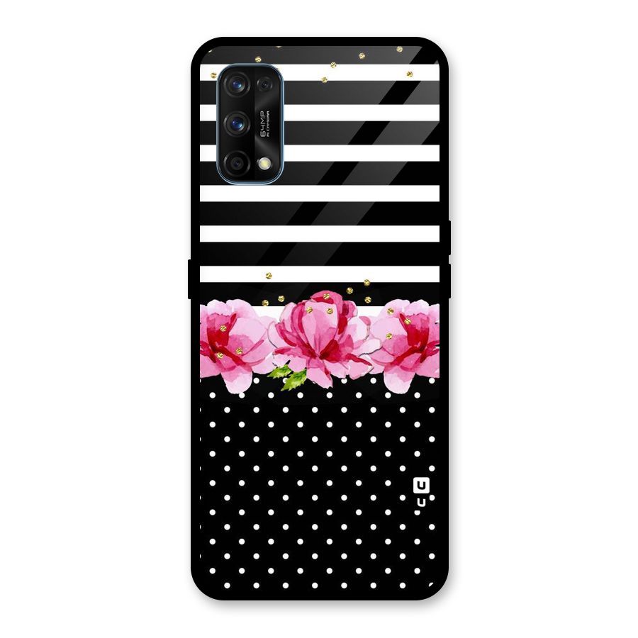 Polka Floral Stripes Glass Back Case for Realme 7 Pro