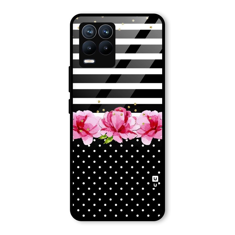 Polka Floral Stripes Glass Back Case for Realme 8 Pro