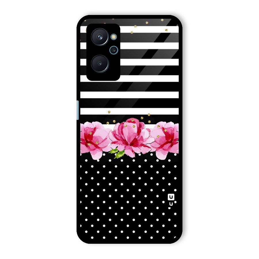 Polka Floral Stripes Glass Back Case for Realme 9i