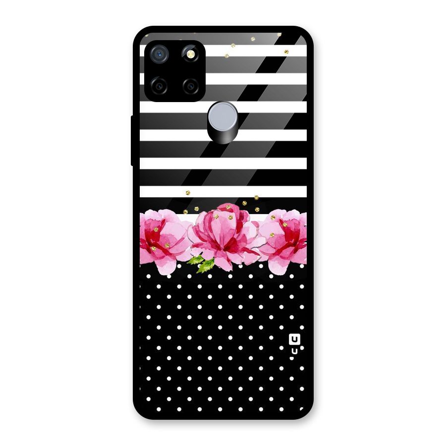 Polka Floral Stripes Glass Back Case for Realme C15