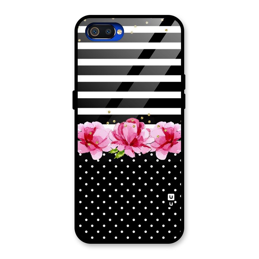 Polka Floral Stripes Glass Back Case for Realme C2