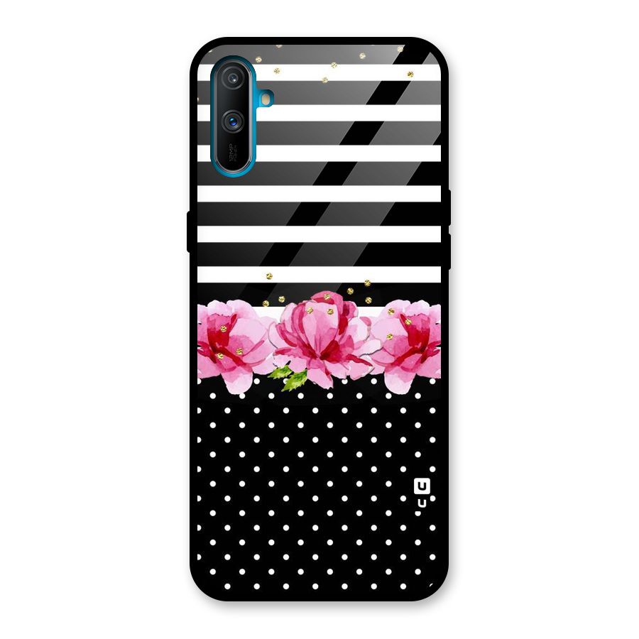 Polka Floral Stripes Glass Back Case for Realme C3