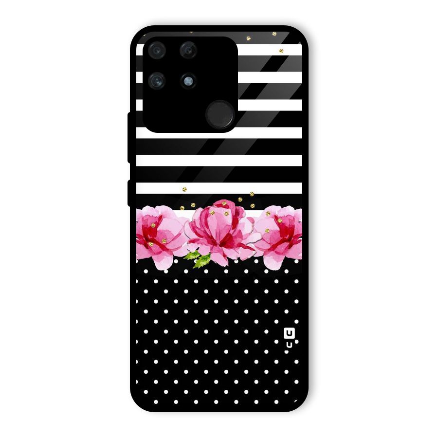 Polka Floral Stripes Glass Back Case for Realme Narzo 50A