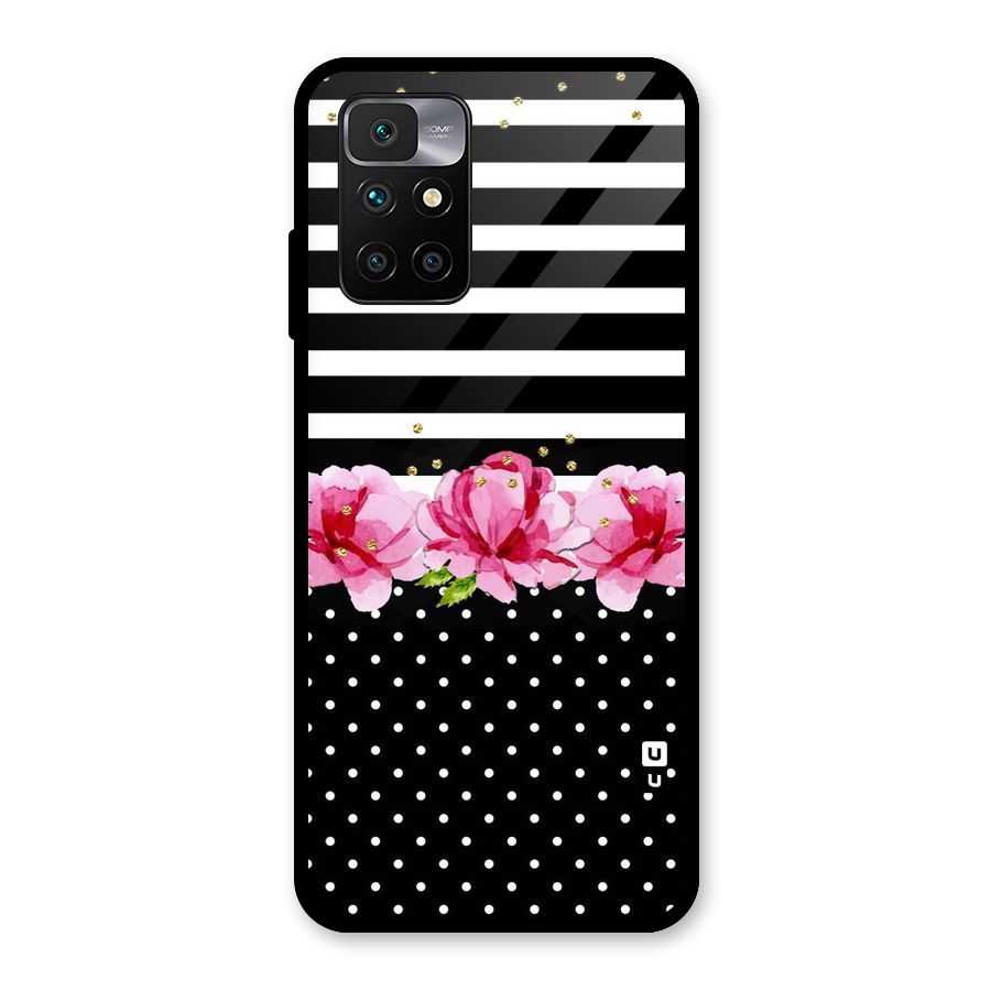 Polka Floral Stripes Glass Back Case for Redmi 10 Prime