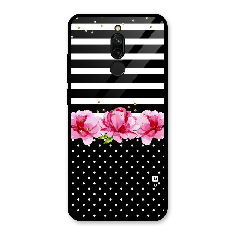 Polka Floral Stripes Glass Back Case for Redmi 8