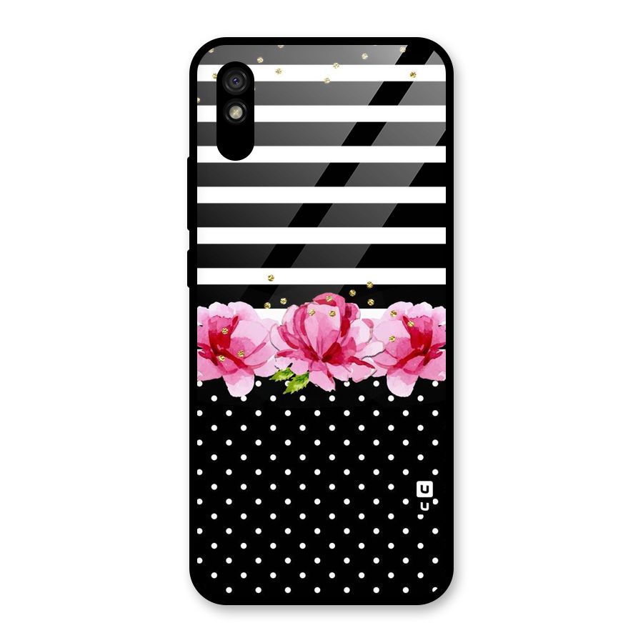 Polka Floral Stripes Glass Back Case for Redmi 9A