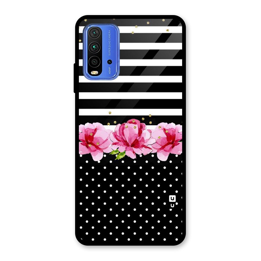 Polka Floral Stripes Glass Back Case for Redmi 9 Power