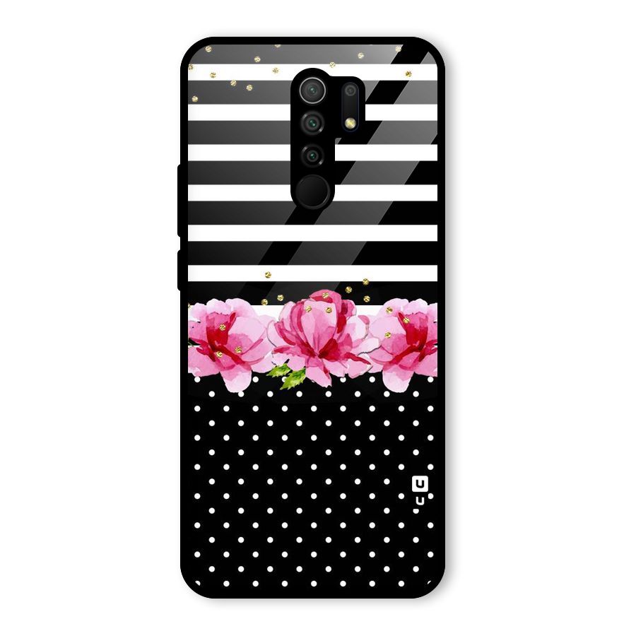 Polka Floral Stripes Glass Back Case for Redmi 9 Prime