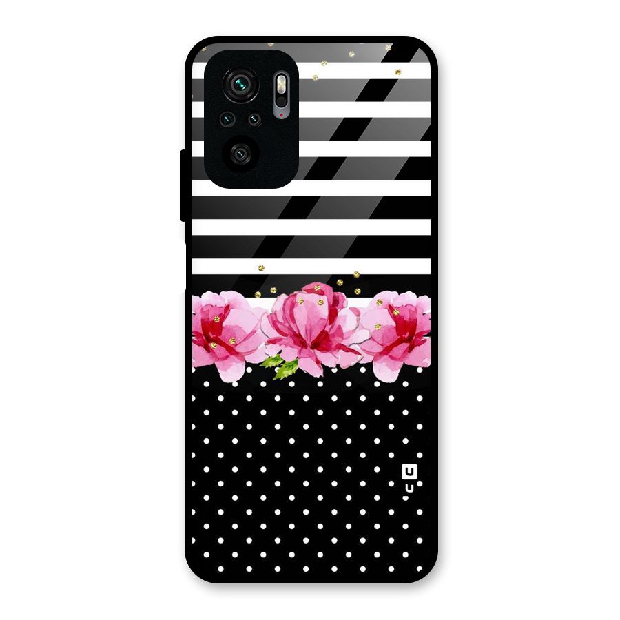 Polka Floral Stripes Glass Back Case for Redmi Note 10S