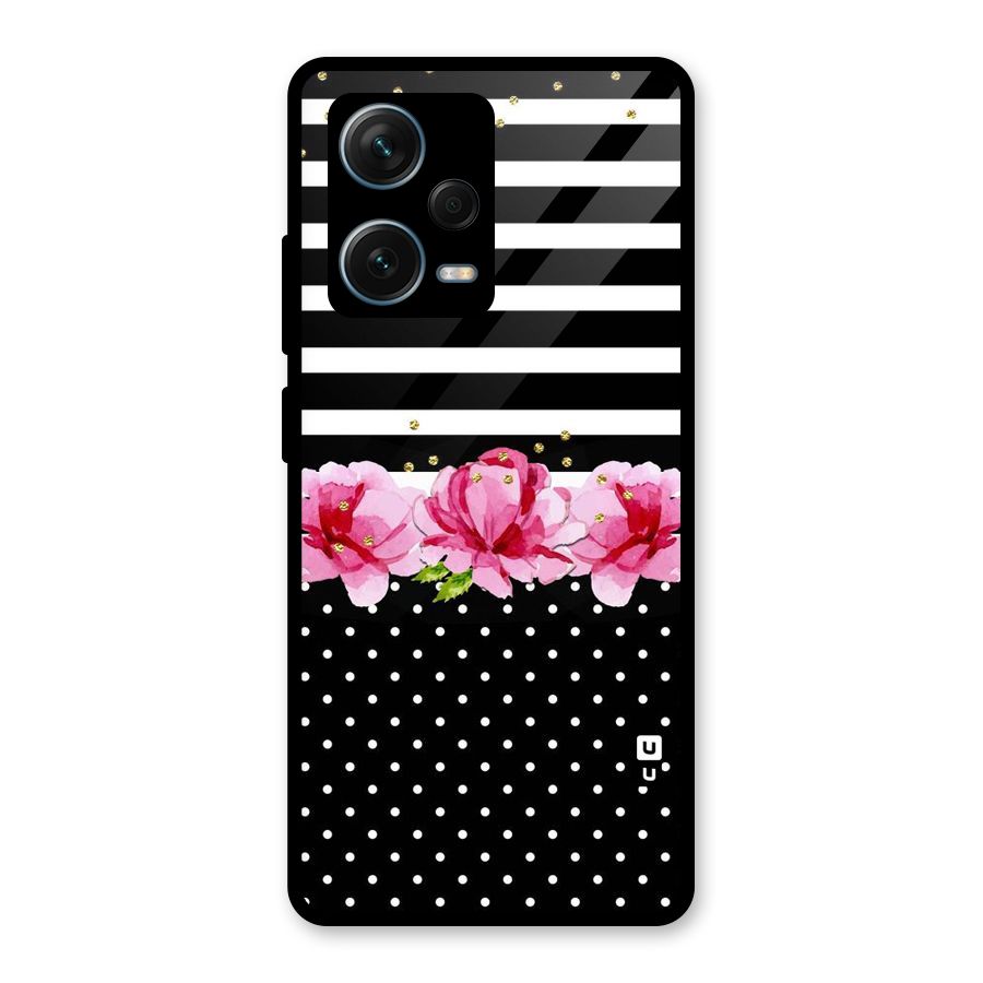 Polka Floral Stripes Glass Back Case for Redmi Note 12 Pro Plus 5G