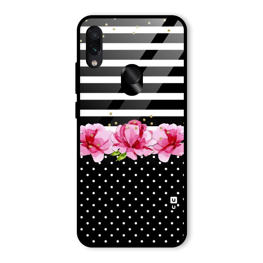 Polka Floral Stripes Glass Back Case for Redmi Note 7S