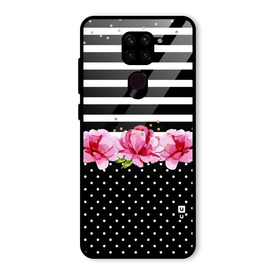 Polka Floral Stripes Glass Back Case for Redmi Note 9