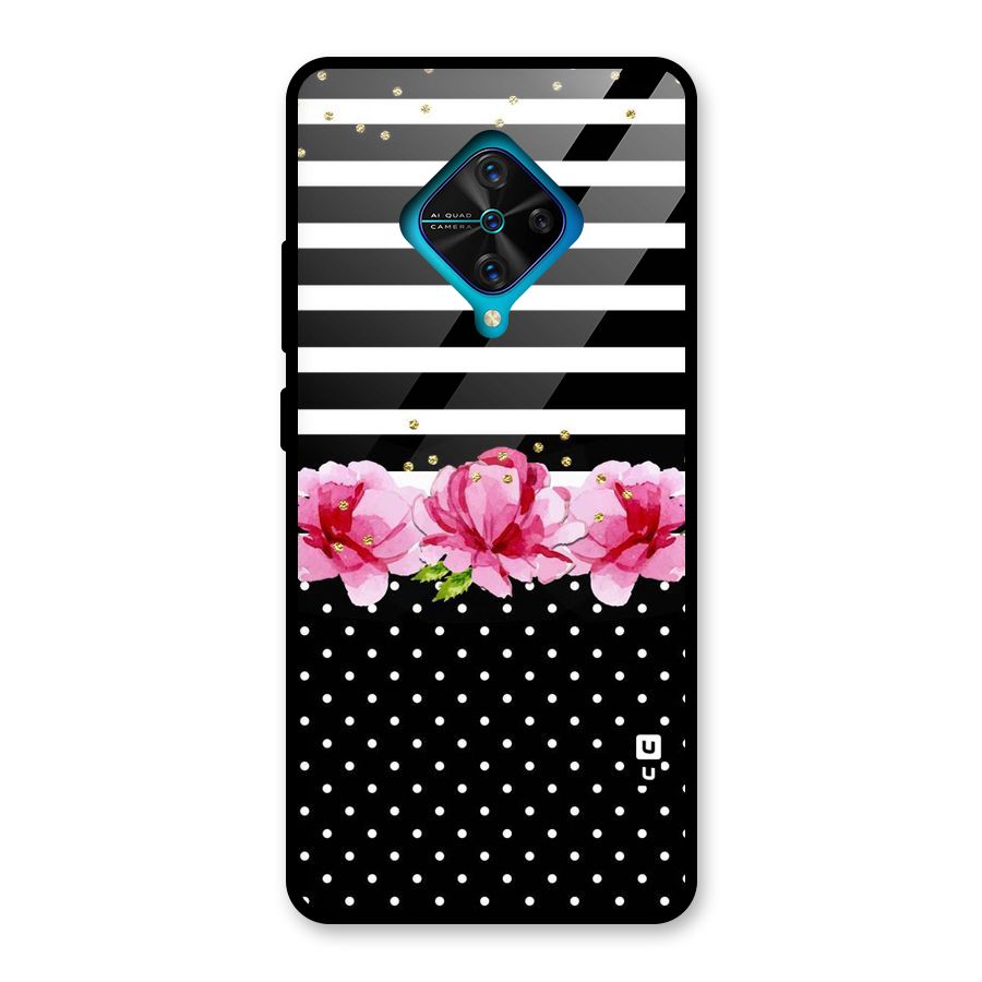 Polka Floral Stripes Glass Back Case for Vivo S1 Pro