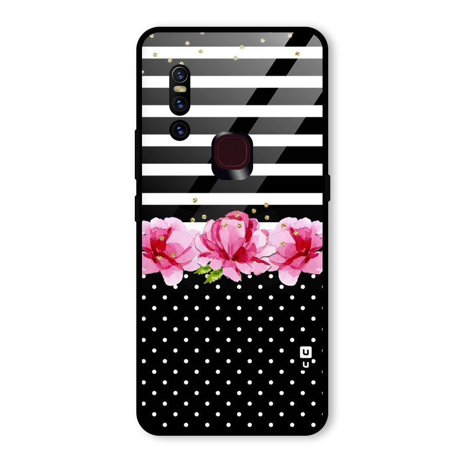 Polka Floral Stripes Glass Back Case for Vivo V15