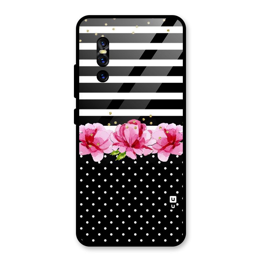 Polka Floral Stripes Glass Back Case for Vivo V15 Pro