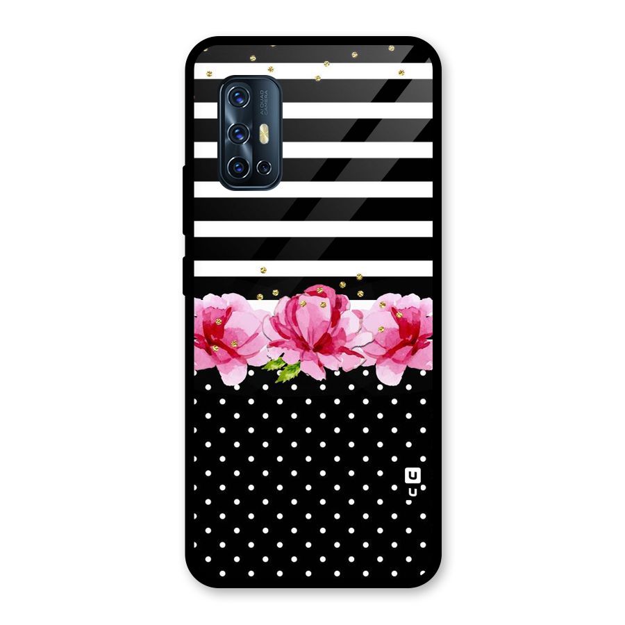 Polka Floral Stripes Glass Back Case for Vivo V17