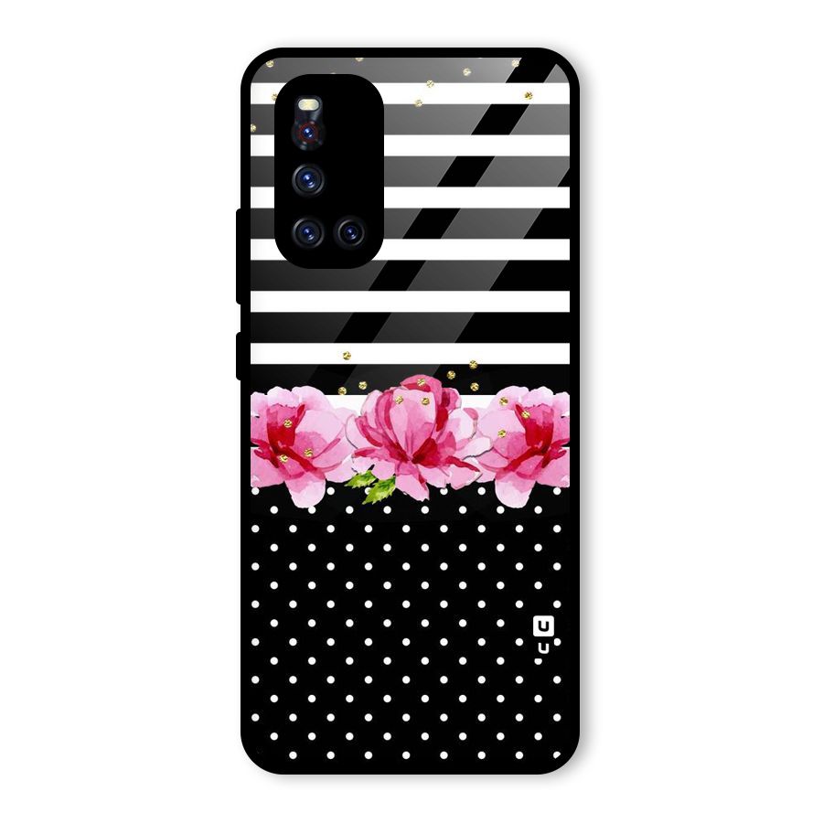 Polka Floral Stripes Glass Back Case for Vivo V19