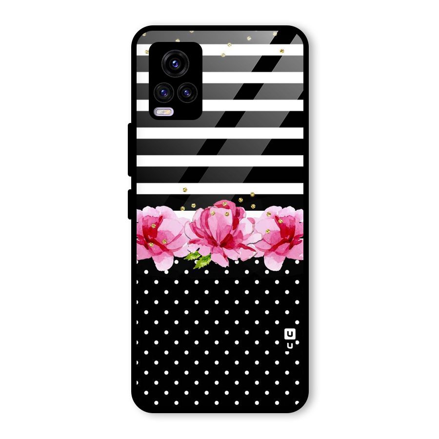 Polka Floral Stripes Glass Back Case for Vivo V20