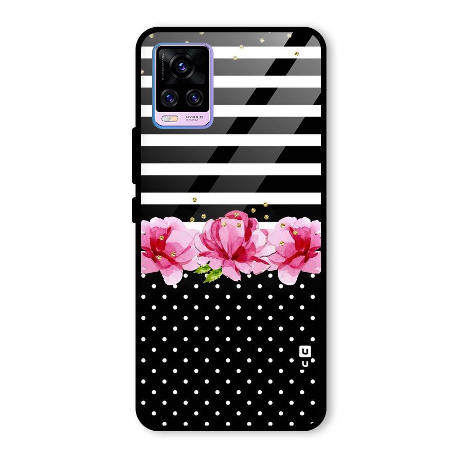 Polka Floral Stripes Glass Back Case for Vivo V20 Pro