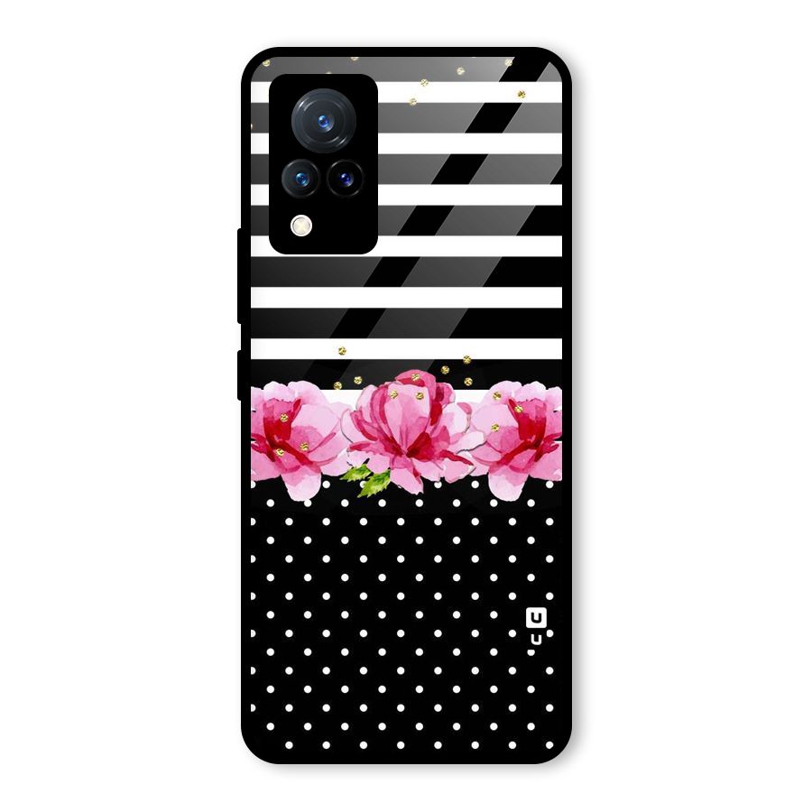 Polka Floral Stripes Glass Back Case for Vivo V21 5G