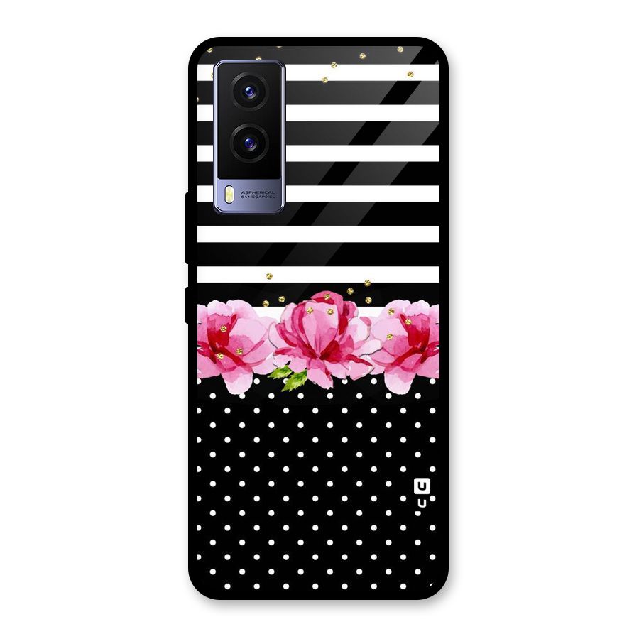Polka Floral Stripes Glass Back Case for Vivo V21e 5G