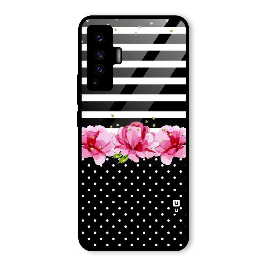 Polka Floral Stripes Glass Back Case for Vivo X50