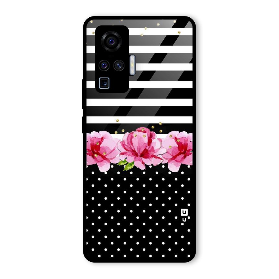 Polka Floral Stripes Glass Back Case for Vivo X50 Pro
