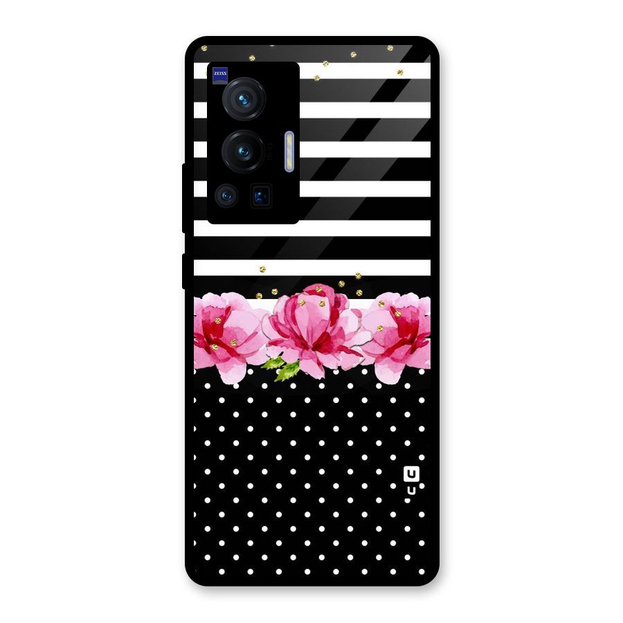 Polka Floral Stripes Glass Back Case for Vivo X70 Pro