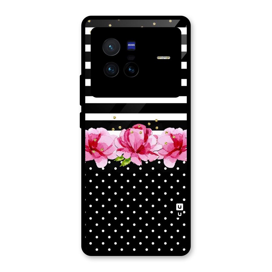 Polka Floral Stripes Glass Back Case for Vivo X80