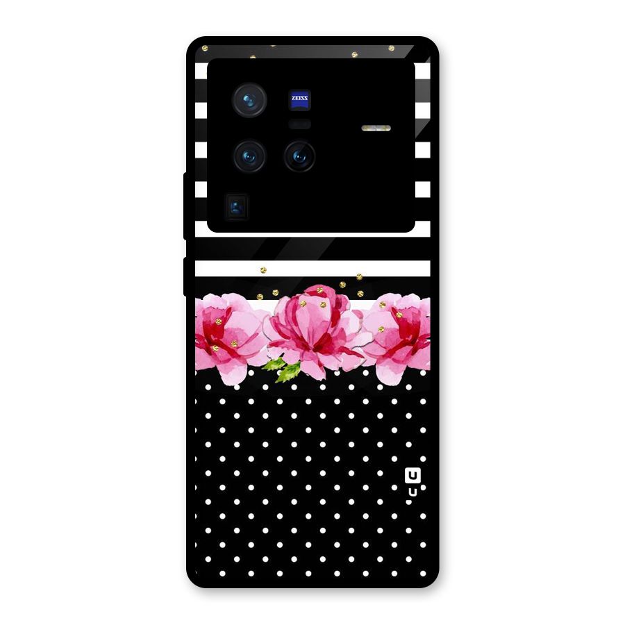 Polka Floral Stripes Glass Back Case for Vivo X80 Pro