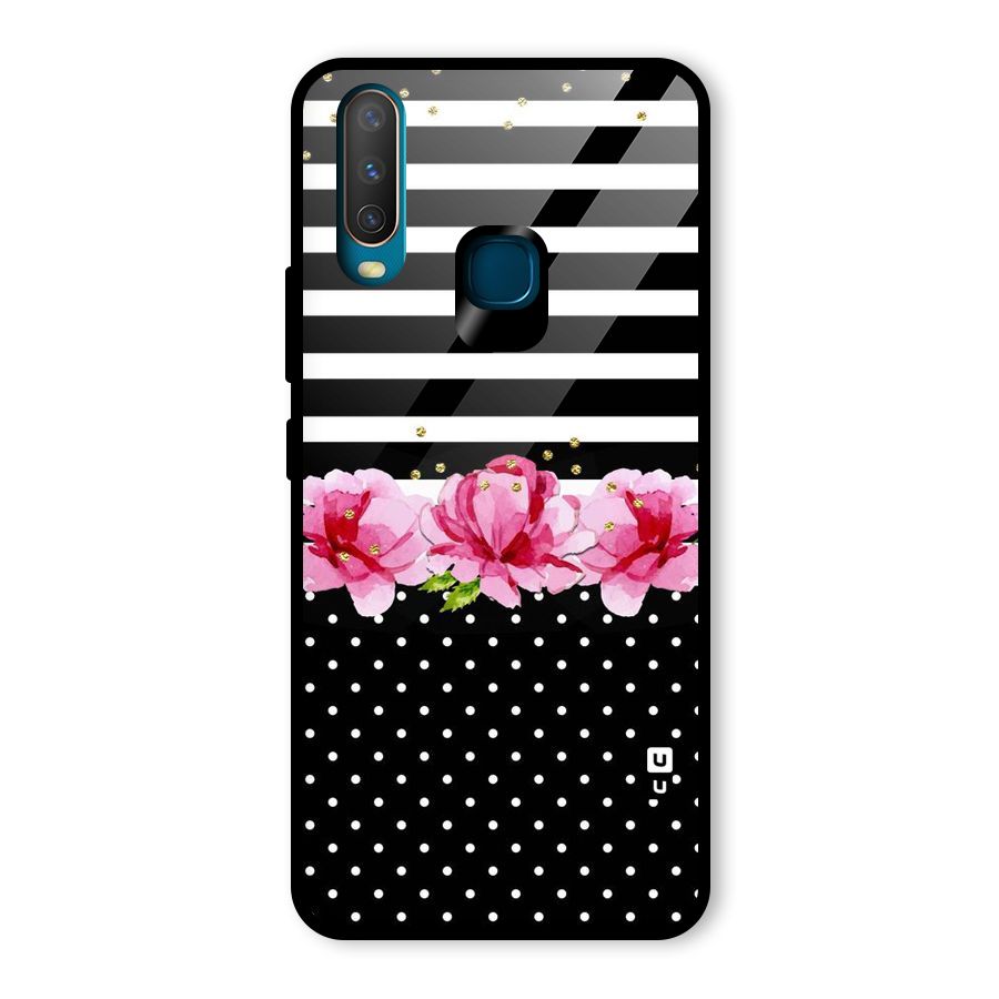 Polka Floral Stripes Glass Back Case for Vivo Y15