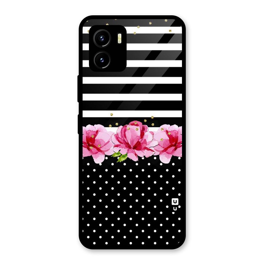 Polka Floral Stripes Glass Back Case for Vivo Y15s